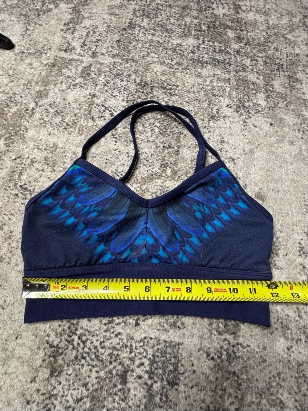 ALO Blue Feather-Print Sports Bra Size Small